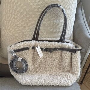 Anthropologie Belted Sherpa Tote Bag - Cream